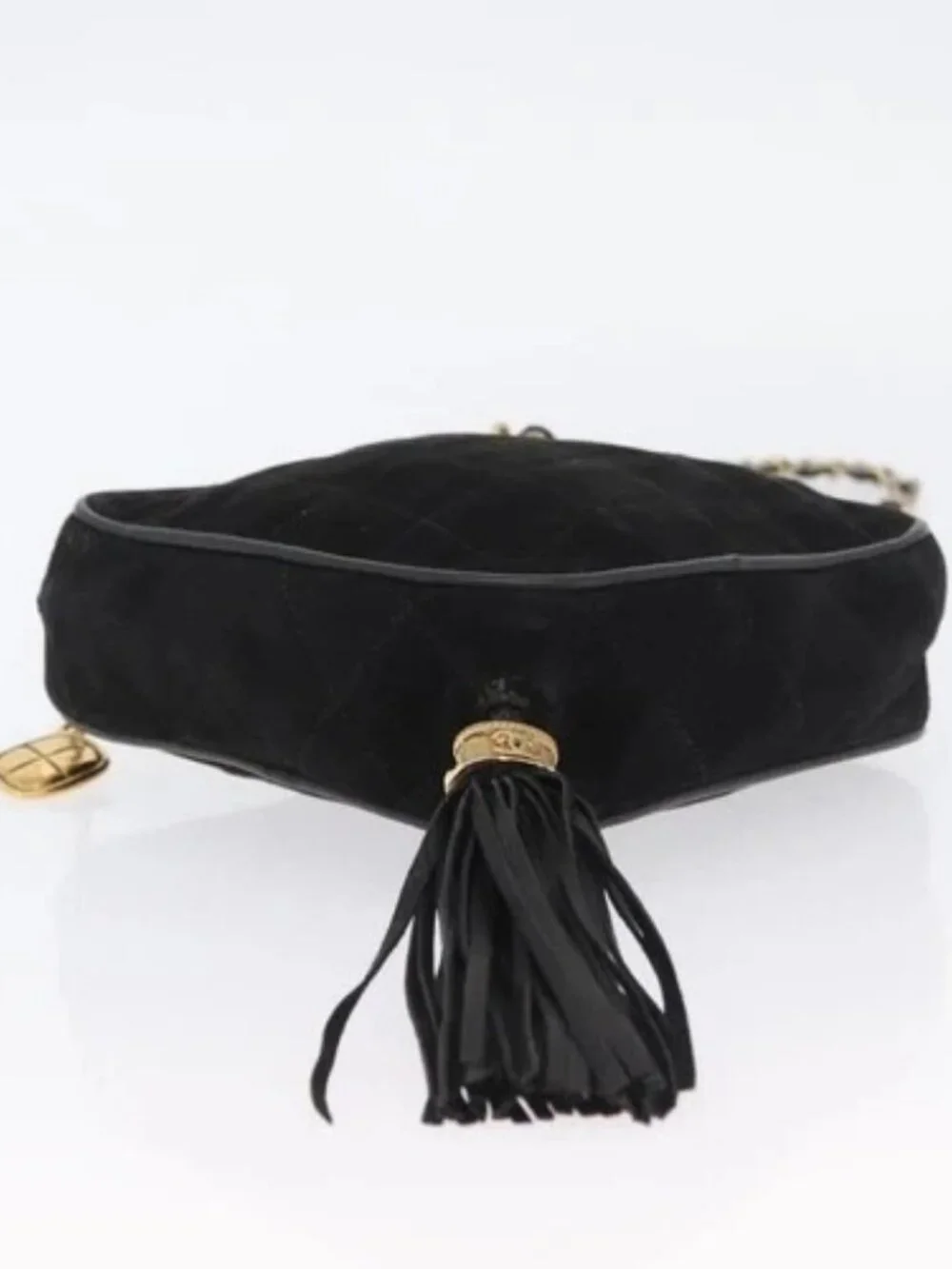 CHANEL Chain Choco Bar Shoulder Bag Suede Black Gold CC Auth LNZ606A